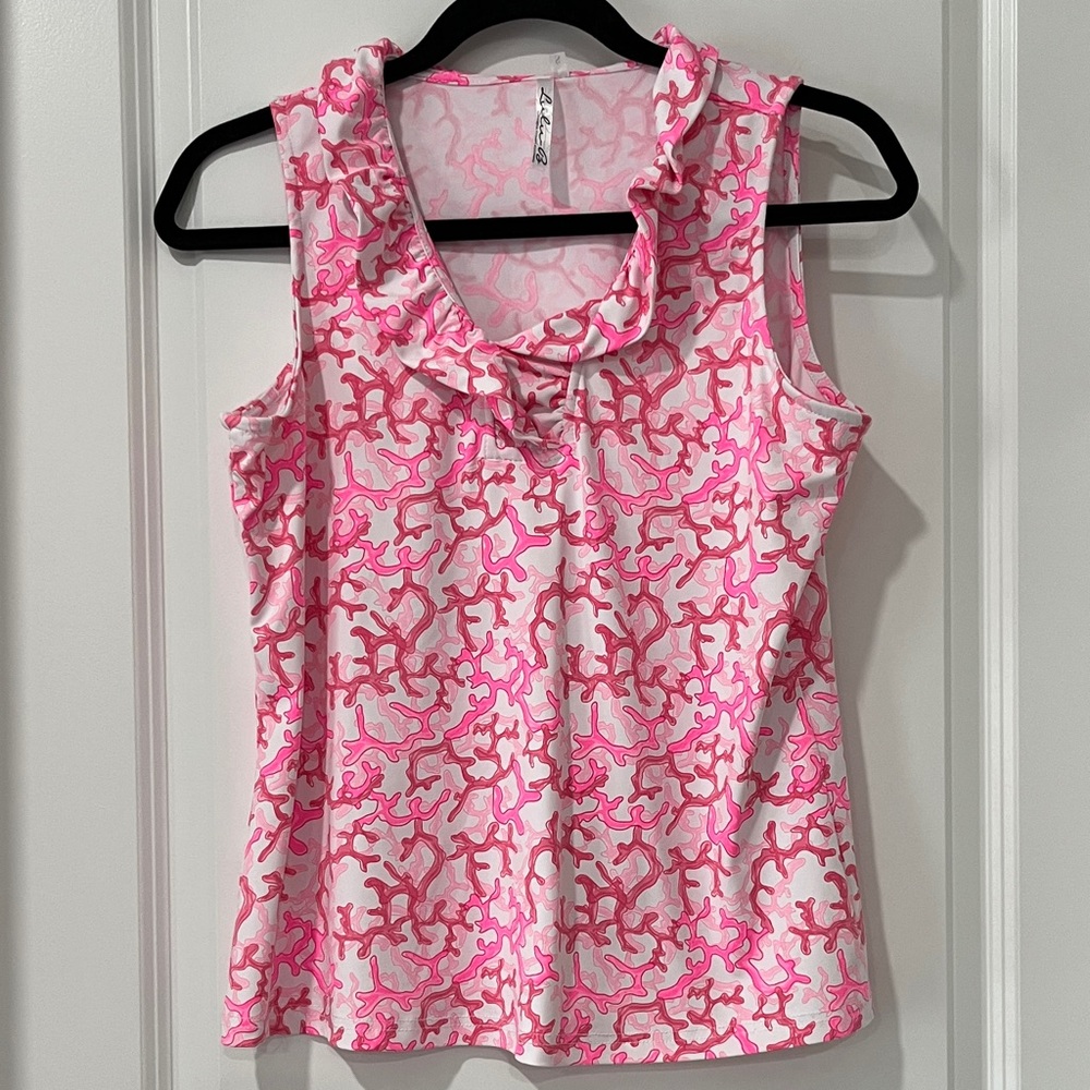 Lulu-B Shades of Pink Coral Ruffle Collar Sleeveless Tank UPF 50+ NWOT SZ S